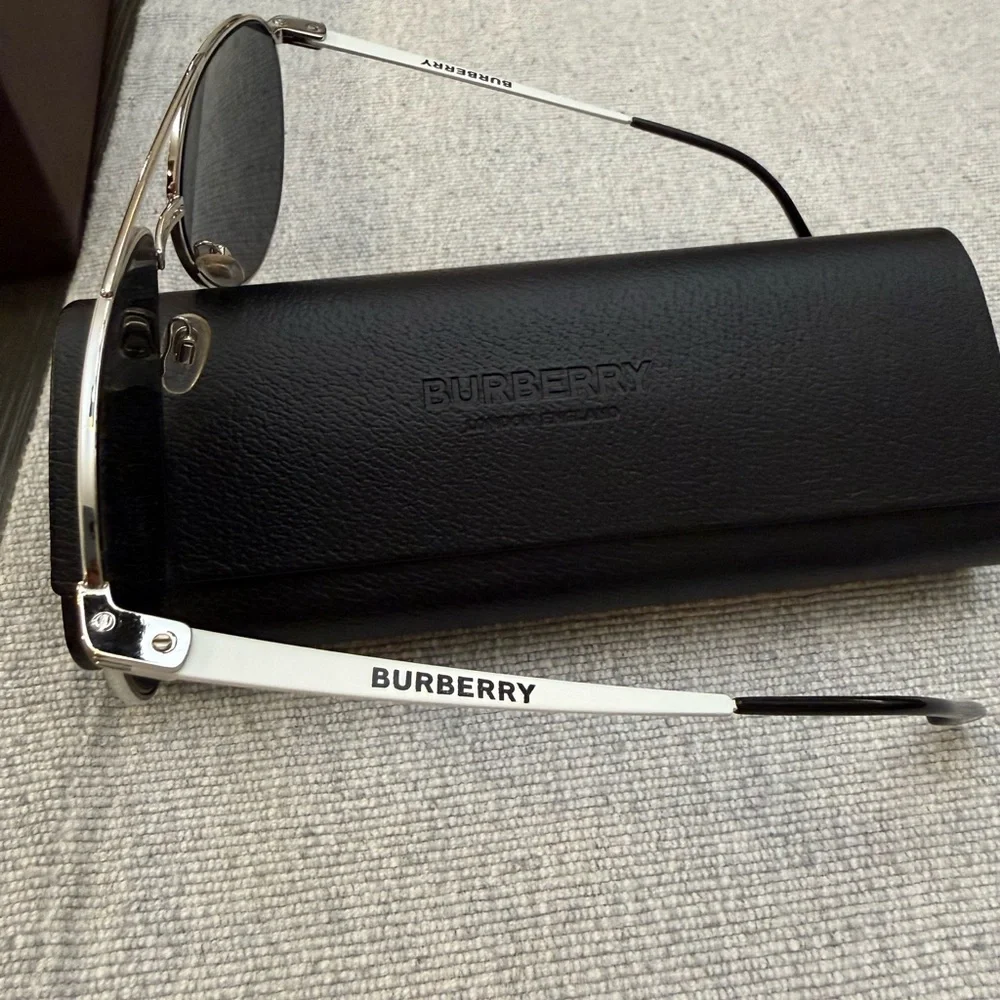 Burberry Silver and Black Aviator Sunglasses